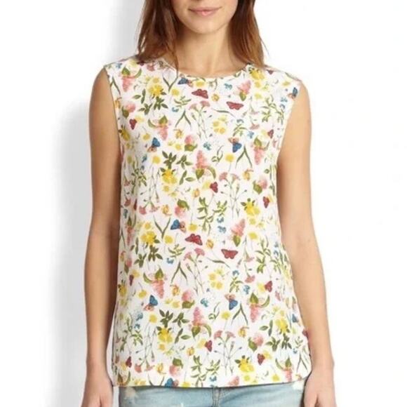 EQUIPMENT FEMME Kyle Wildflower Floral Butterfly Silk Sleeveless Blouse Sz M - Picture 1 of 9